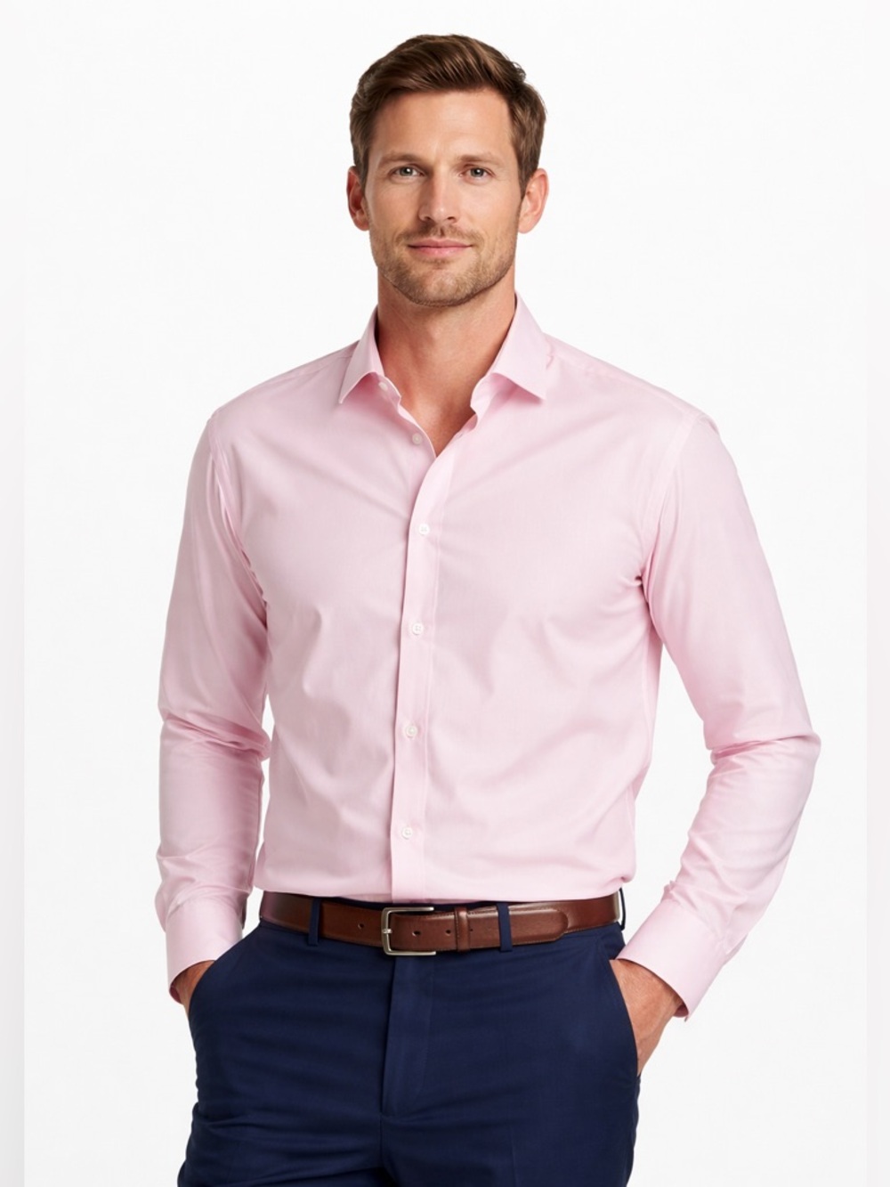 Mizzen+Main Leeward Performance Dress Shirt Pink XXL Trim Fit Stretch